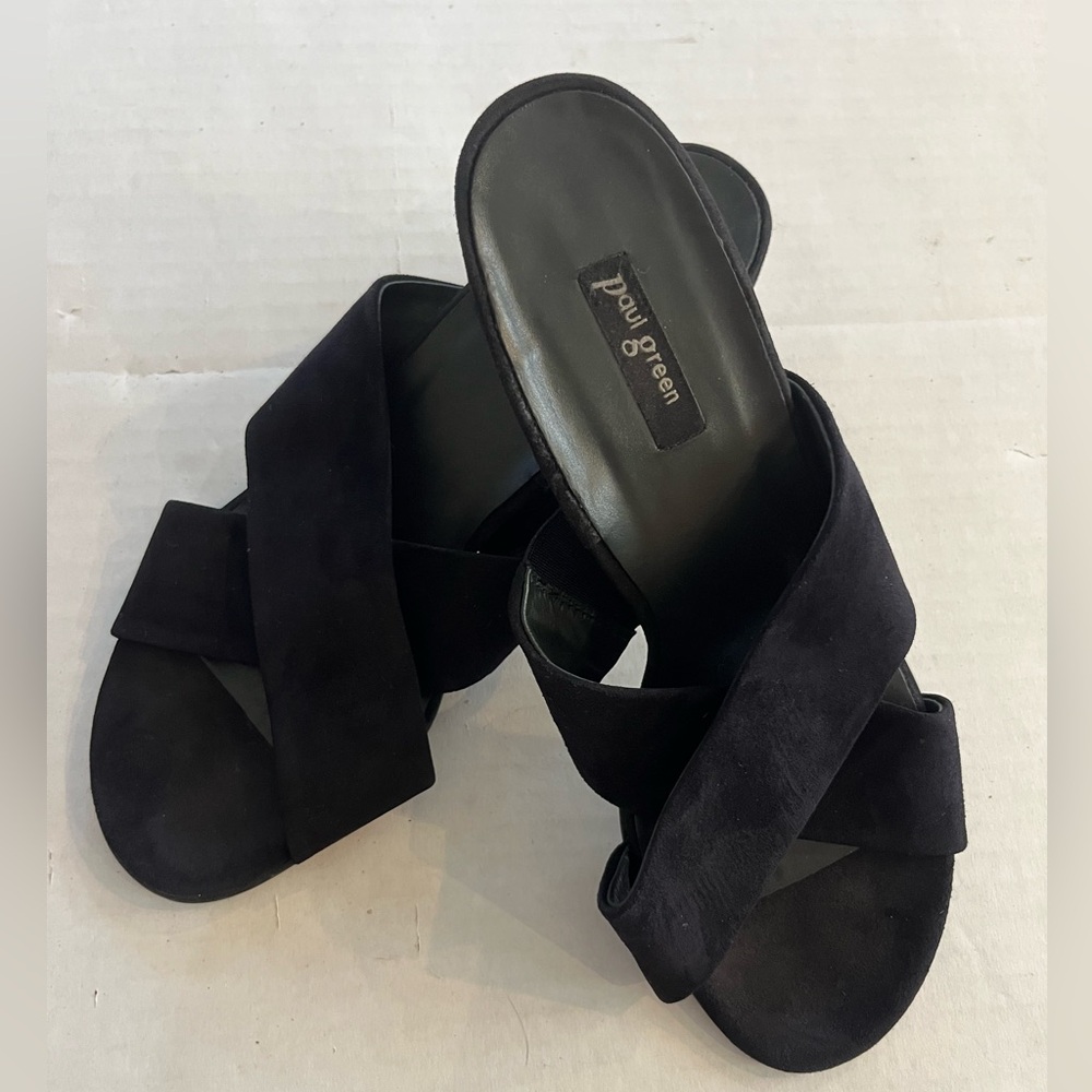 Paul Green black suede leather cross strap sandals block heel size UK 4.5 US 7